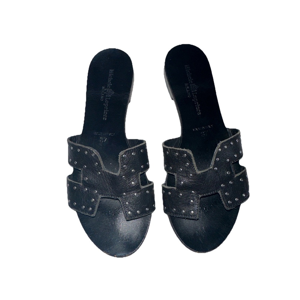 Michele Lopriore Milano Black W Silver Studs Sandals SIZE 37